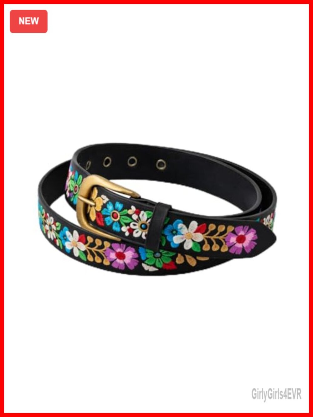 Mexican Embroidered Leather Belt Women Floral Handmade